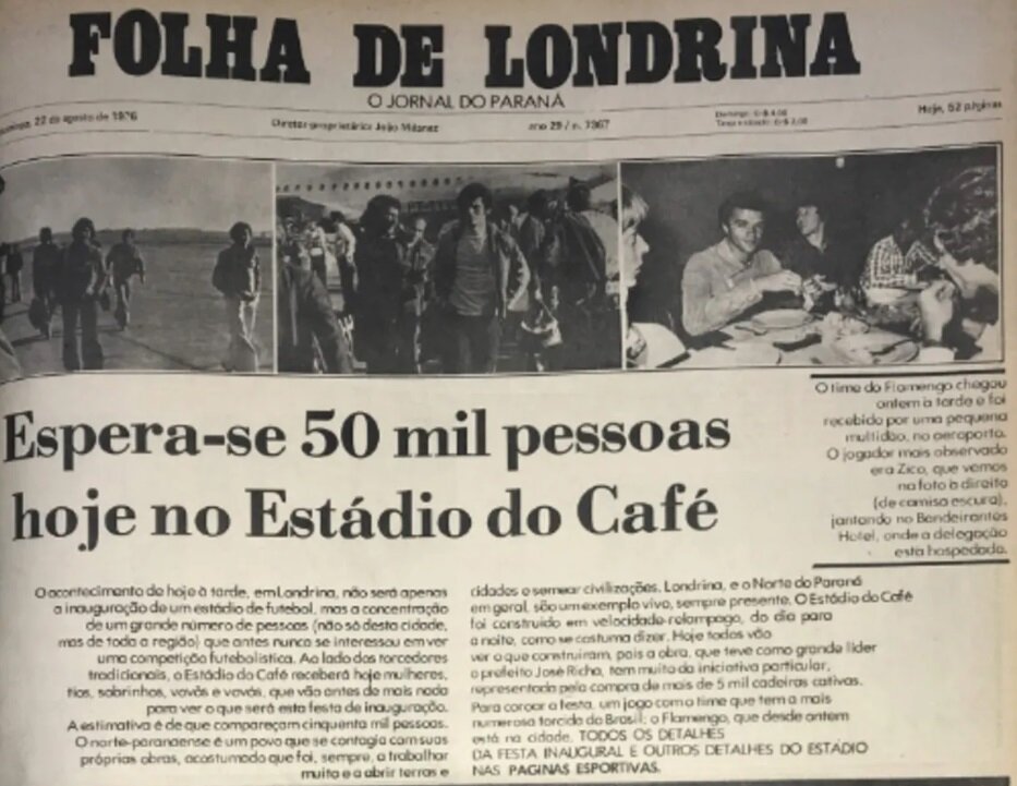 Inauguração do Estádio do Café: um marco histórico celebrado pela Folha de Londrina