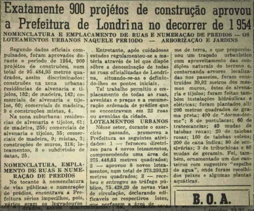 A expansão urbana de Londrina em 1954